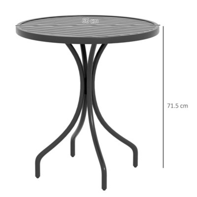 Outsunny Round Garden Table Outdoor Side Table with Steel Frame Slat Top Black - 3