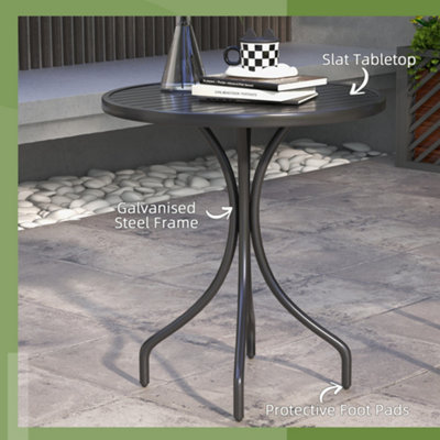 Outsunny Round Garden Table Outdoor Side Table with Steel Frame Slat Top Black - 4