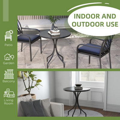 Outsunny Round Garden Table Outdoor Side Table with Steel Frame Slat Top Black - 5