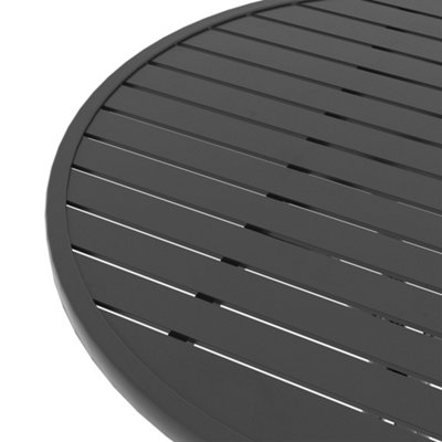 Outsunny Round Garden Table Outdoor Side Table with Steel Frame Slat Top Black - 6