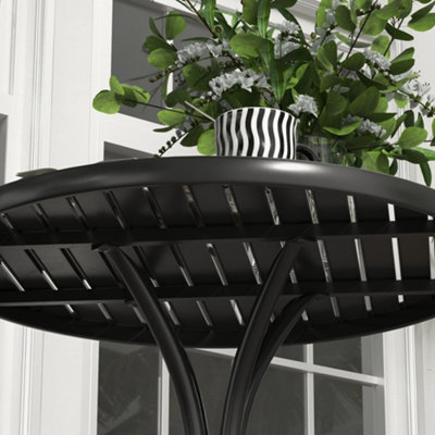 Outsunny Round Garden Table Outdoor Side Table with Steel Frame Slat Top Black - 8