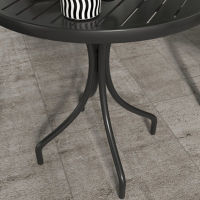 Outsunny Round Garden Table Outdoor Side Table with Steel Frame Slat Top Black - 9