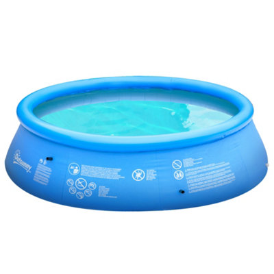 Outsunny Round Inflatable Swimming Pool Family-Sized Blow Up 274x76cm Blue