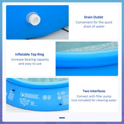 Outsunny Round Inflatable Swimming Pool Family-Sized Blow Up 274x76cm Blue - 5