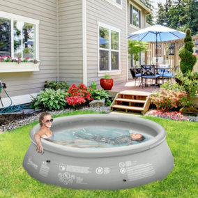 Outsunny Round Inflatable Swimming Pool Family-Sized Blow Up 274x76cm Grey