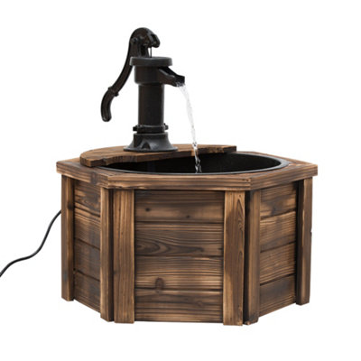 Outsunny Rustic Fir Wooden Water Fountain w/ Pump , Carbonized Color