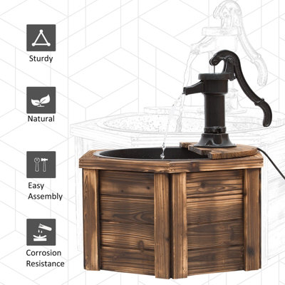 Outsunny Rustic Fir Wooden Water Fountain w/ Pump , Carbonized Color