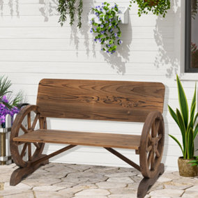 Outsunny Rustic Wood Design Home Garden Wagon Wheel Bench Decor