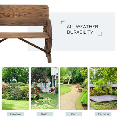 Garden bench online with wagon wheels