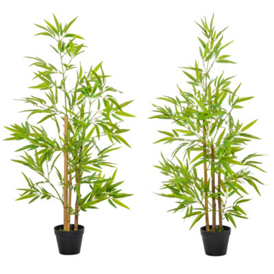 Outsunny Set of 2 120cm/4FT Artificial Bamboo Trees Plant w/ Pot Indoor Outdoor