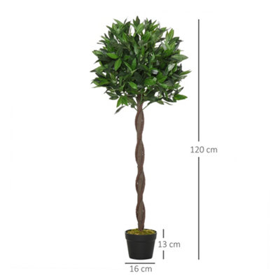 Outsunny Set Of 2 120cm Artificial Bay Laurel Topiary Trees w/ Pot Fake