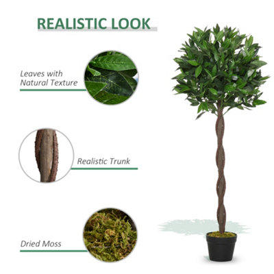 Outsunny Set Of 2 120cm Artificial Bay Laurel Topiary Trees w/ Pot Fake - 5