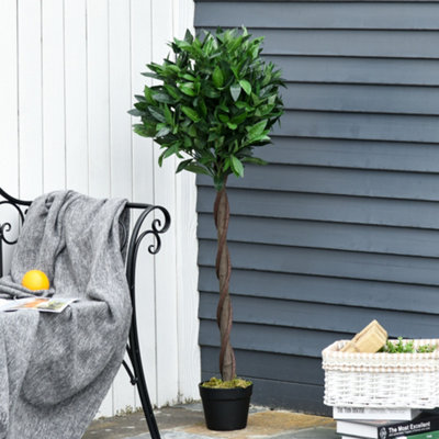Outsunny Set Of 2 120cm Artificial Bay Laurel Topiary Trees w/ Pot Fake - 7