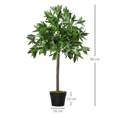 Outsunny Set Of 2 90cm/3FT Artificial Bay Laurel Topiary Trees w/Pot Fake Plant - 3