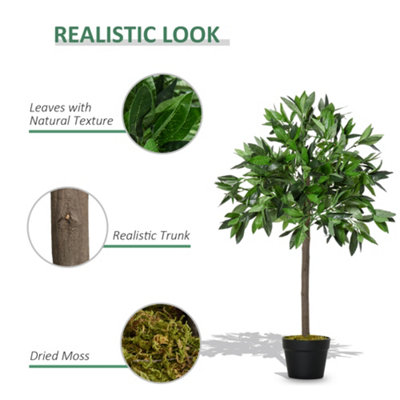 Outsunny Set Of 2 90cm/3FT Artificial Bay Laurel Topiary Trees w/Pot Fake Plant - 5