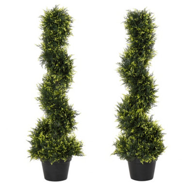 Outsunny Set Of 2 90cm/3FT Artificial Spiral Topiary Trees w/ Pot Fake Plant