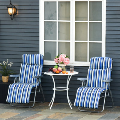 Outsunny Set of 2 Adjustable Sun Lounger Recliner Reclining Seat Blue and White