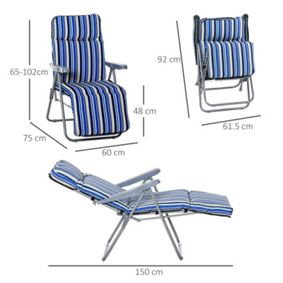 Outsunny Set of 2 Adjustable Sun Lounger Recliner Reclining Seat Blue and White - 3