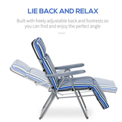 Outsunny Set of 2 Adjustable Sun Lounger Recliner Reclining Seat Blue and White - 6