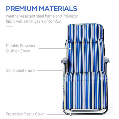 Outsunny Set of 2 Adjustable Sun Lounger Recliner Reclining Seat Blue and White - 7