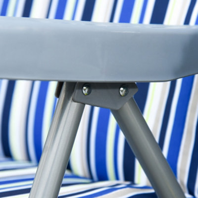 Outsunny Set of 2 Adjustable Sun Lounger Recliner Reclining Seat Blue and White - 9