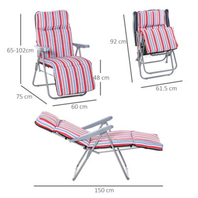 Outsunny Set of 2 Adjustable Sun Lounger Recliner Reclining Seat Red and White - 3