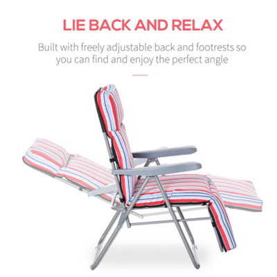 Outsunny Set of 2 Adjustable Sun Lounger Recliner Reclining Seat Red and White - 4