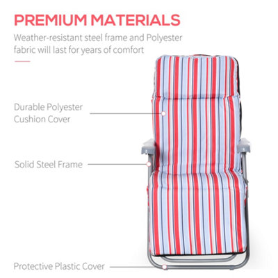 Outsunny Set of 2 Adjustable Sun Lounger Recliner Reclining Seat Red and White - 7