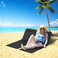 Outsunny Set of 2 Foldable Garden Beach Chair Mat Lightweight Outdoor Sun Lounger Seats Adjustable Back Metal Frame