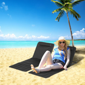 Outsunny Set of 2 Foldable Garden Beach Chair Mat Lightweight Outdoor Sun Lounger Seats Adjustable Back Metal Frame