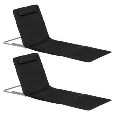 Outsunny Set of 2 Foldable Garden Beach Chair Mat Lightweight Outdoor Sun Lounger Seats Adjustable Back Metal Frame
