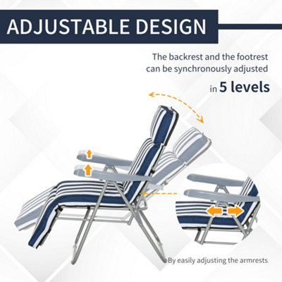 Outsunny Set of 2 Folding Sun Lounger Recliner Chairs Daybed Cushioned - 7