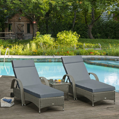 Outsunny Set of 2 Lounger Cushions Deep Seat Patio Cushions with Ties Dark Grey DIY at B Q