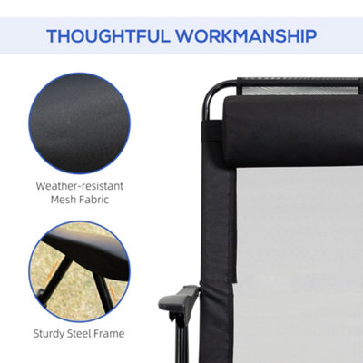 Outsunny Set of 2 Metal Portable Folding Recliner w/ Adjustable Backrest, Black