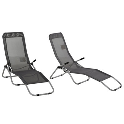 Outsunny Set of 2 Outdoor Recliner Portable Lounge Chairs Adjustable Backrest