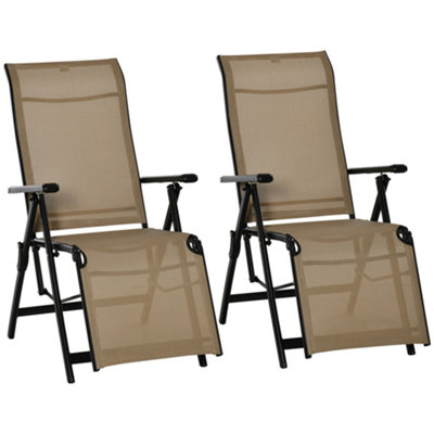 Outsunny Set Of 2 Outdoor Sun Recliner Loungers with Adjustable Footrest, Beige