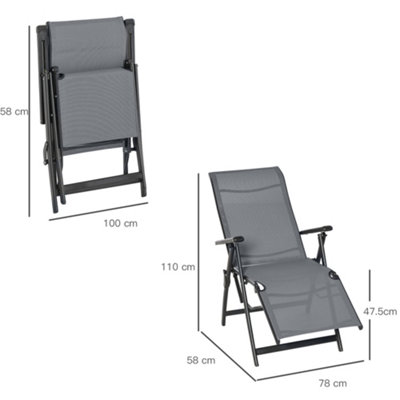 Outsunny Set Of 2 Outdoor Sun Recliner Loungers with Adjustable Footrest, Grey