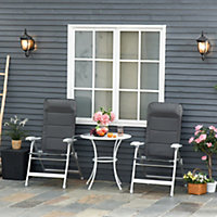 Outsunny Set Of 2 Padded Deck Chair Garden Seats Adjustable Back w/ Armrest Grey