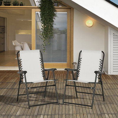 Outsunny Set of 2 Patio Folding Chairs, Portable Garden Loungers, Cream