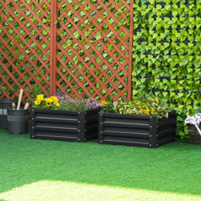 Outsunny Set of 2 Raised Garden Bed Galvanised Planter Box Easy Setup Grey