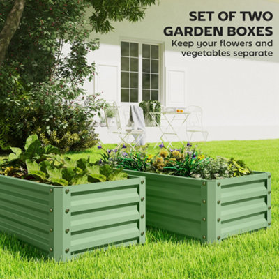 Outsunny Set of 2 Raised Garden Bed Galvanised Planter Box, Light