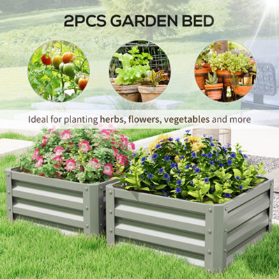 Outsunny Set of 2 Raised Garden Bed Galvanised Planter Box