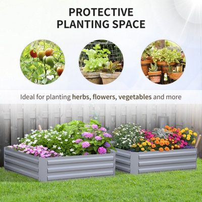Outsunny Set of 2 Raised Garden Bed Galvanized Planter Box Easy Quick Setup - 6