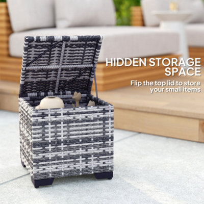Outsunny Set of 2 Rattan Footstool, Storage Ottoman w/ Cushions, Dark Grey