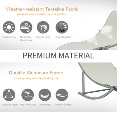 Outsunny Set of 2 S-shaped Foldable Lounge Chair Sun Lounger Reclining Outdoor Chair for Patio Beach Garden Beige - 4