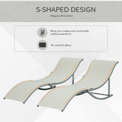 Outsunny Set of 2 S-shaped Foldable Lounge Chair Sun Lounger Reclining Outdoor Chair for Patio Beach Garden Beige - 6