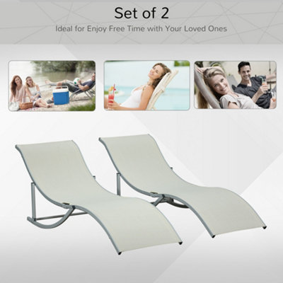 Outsunny Set of 2 S-shaped Foldable Lounge Chair Sun Lounger Reclining Outdoor Chair for Patio Beach Garden Beige - 7