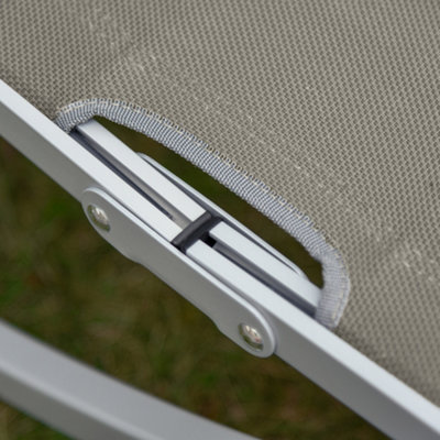 Outsunny Set of 2 S-shaped Foldable Lounge Chair Sun Lounger Reclining Outdoor Chair for Patio Beach Garden Light Grey - 9