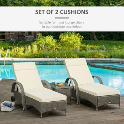 Outsunny Set of 2 Sun Lounger Cushions Replacement Cushions for Rattan Furniture with Ties 196 x