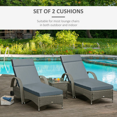 Outsunny Set of 2 Sun Lounger Cushions, Replacement Cushions for Rattan Furniture with Ties, 196 x 55 cm, Dark Grey